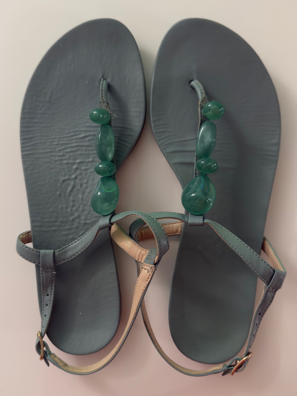 AREZZO Women’s Green Beaded T-Strap Sandals